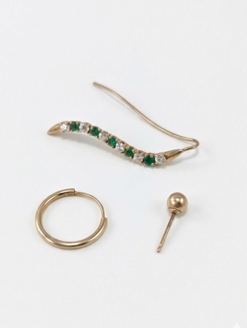 14K Solid Gold Mismatched Earring Destash Lot 1.38g Emerald